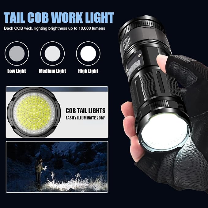Super Power LED Flashlight – Zoomable, Rechargeable, Metal Body with Power Bank, 8–12 Hrs Battery Backup