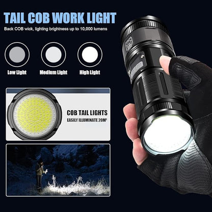 Super Power LED Flashlight – Zoomable, Rechargeable, Metal Body with Power Bank, 8–12 Hrs Battery Backup