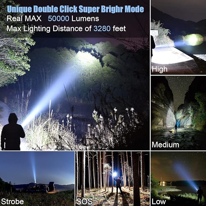 Super Power LED Flashlight – Zoomable, Rechargeable, Metal Body with Power Bank, 8–12 Hrs Battery Backup